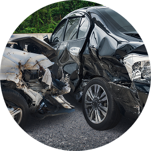 A car severely damaged in an accident